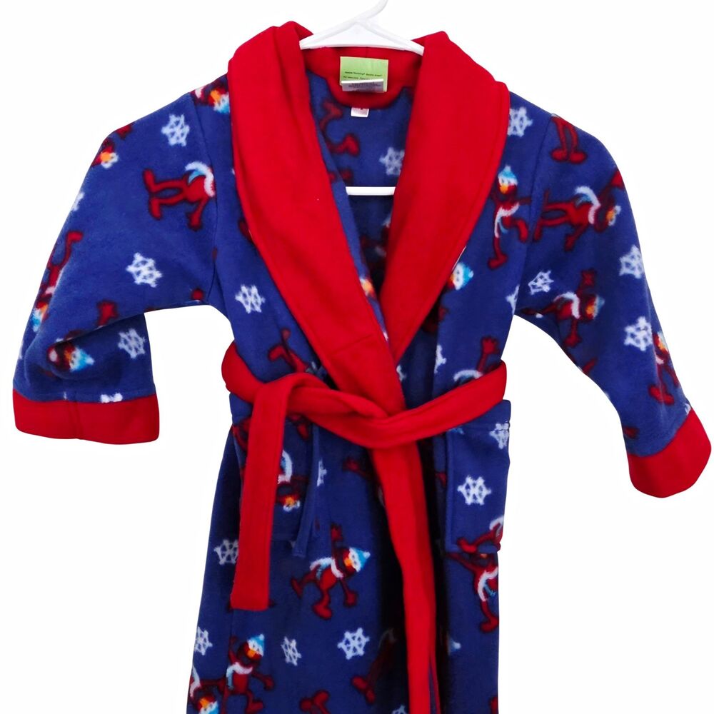 Sesame Street Elmo Fleece Robe 4T Blue/Red Snowflake Holiday Tie Belt Long